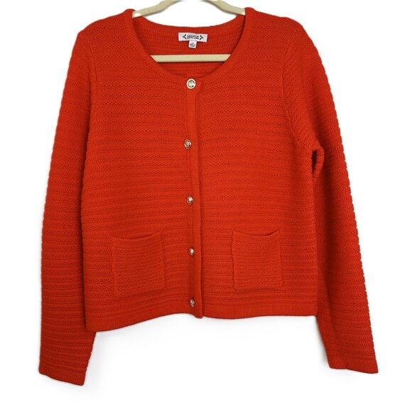 Nanette Lepore Women's Cable Knit Pocket Cardigan Buttons Front Pockets Orange - Picture 1 of 6